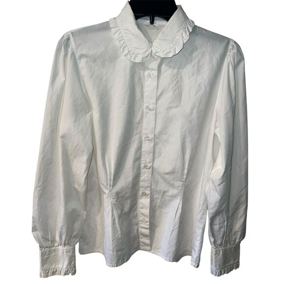 Charles Cotonay Paris France Blouse Womens 40 Sz M Cotton Button Shirt Regency - Picture 1 of 13